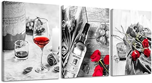 Canvas Wall Art Decor Wine Painting Artwork Poster Red Wine In Cups With Ice Rose Black White Canvas Wall Art Print Framed Pictures Red Rose Poster Giclee For Kitchen Bar Home Decorations 3 Piece Canvas Wall Art Decor Wine Painting Artwork Poster Red Wine In Cups With Ice Rose Black White Canvas Wall Art Print Framed Pictures Red Rose Poster Giclee For Kitchen Bar Home Decorations 3 Piece