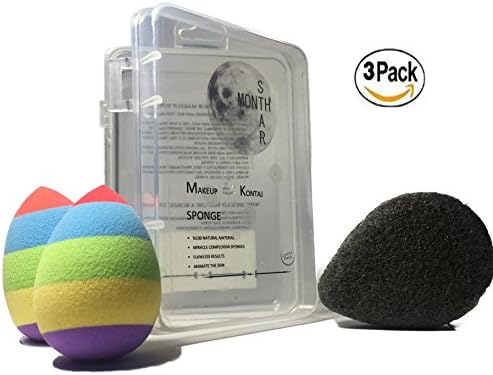MonthStar (Set of 3) Premium Beauty Sponge Makeup Blender Konjac Natural Color Make-Up Concealer and Foundation Applicator Facial Cleansing & Exfoliating Beauty Face Activated Organic Bamboo Charcoal