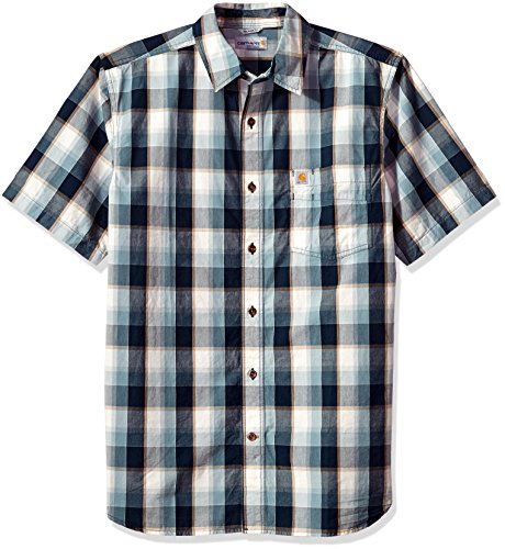 Carhartt Men's Essential Plaid Open Collar Short Sleeve Shirt, Navy, X-Large