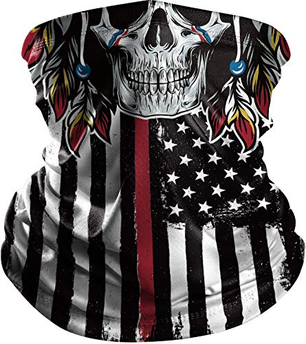 Cooling Neck Gaiter for Men Summer, Black Skull American Flag Face Mask, Cloth Designer Face Mask Scarf for Fishing Ski, Face Bandana Mask for Women Balaclava, Sun Protection Face Sleeve