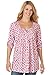Women's Plus Size Tunic Top With Graduated Pleats, Floral Print, Henley Neck