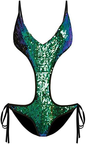 Limtery Women Push up Halter Backless Sequin Metalic Shiny One Piece Bikini Swimsuit Set (X-Large, Green)