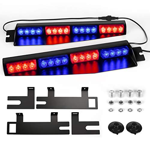 ASPL 32LED Visor Lights 26 Flash Patterns Windshield Emergency Hazard Warning Strobe Beacon Split Mount Deck Dash Lamp With Extend Bracket (Red/Blue/Red/Blue)