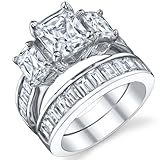 2 Carat Radiant Cut Cubic Zirconia CZ Sterling Silver Women's Engagement Ring Set Sizes 4 to 11