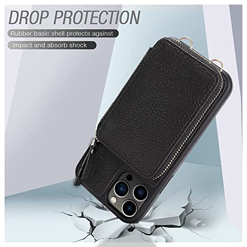 ZVE iPhone 13 Pro Wallet Case Crossbody, Zipper Phone Case with RFID