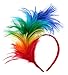 FELIZHOUSE 1920s Fascinator with Feathers Headband for Women Wedding Tea Party Headwear (Rainbow)