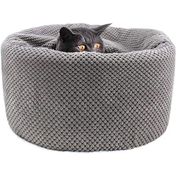 Winsterch Large Warming Covered Cat Bed,Round Washable Pet Bed for Cats and Small Dog,16.5''x16.5''x7.84''
