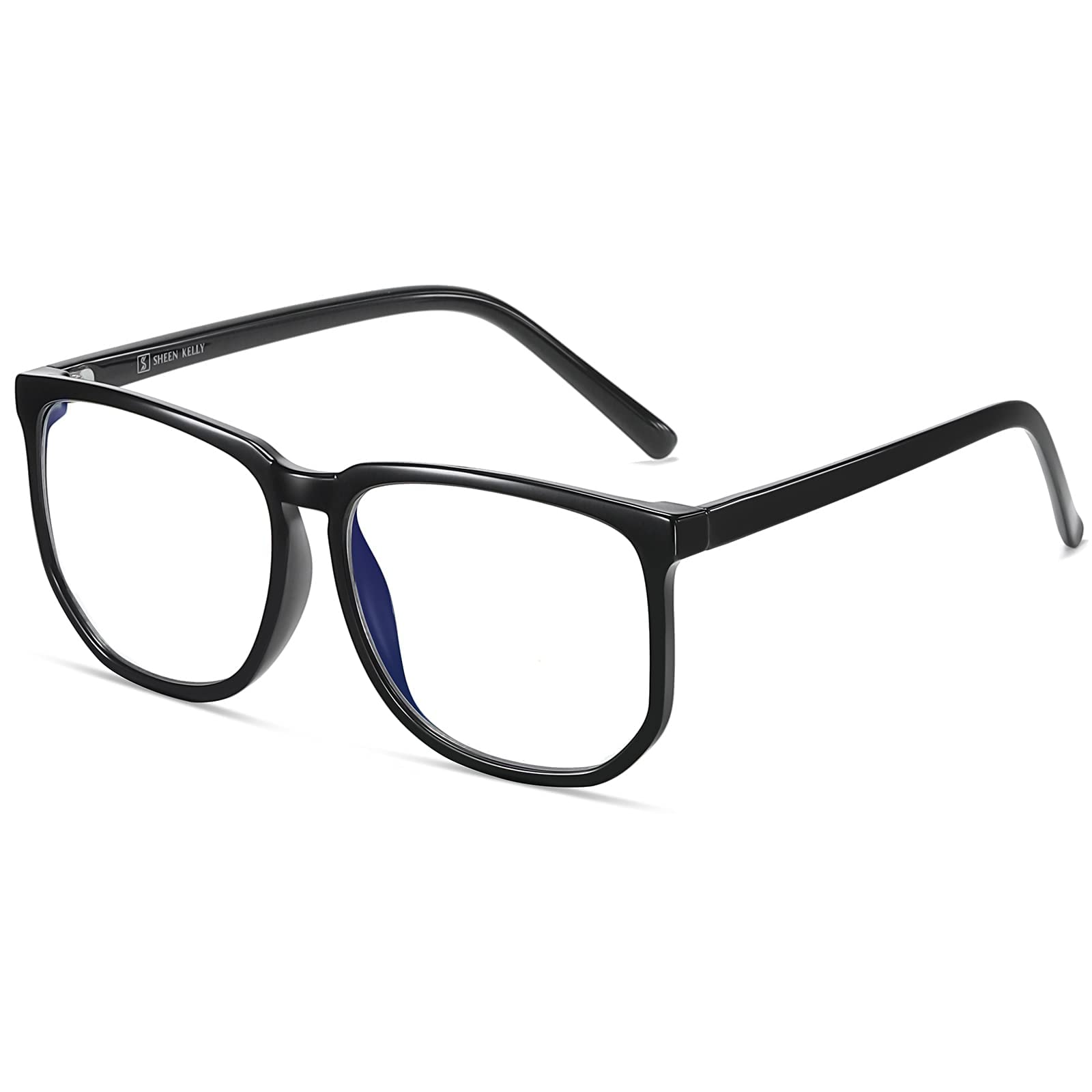 SHEEN KELLY TR90 Vintage Oversized Blue Light Blocking Glasses For Women Men Mid Big Face Square Frame Glasses Black Clear Lens