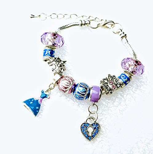 Princess Cinderella Dress Charm Beads European Bracelet Adjustable Lilac Blue