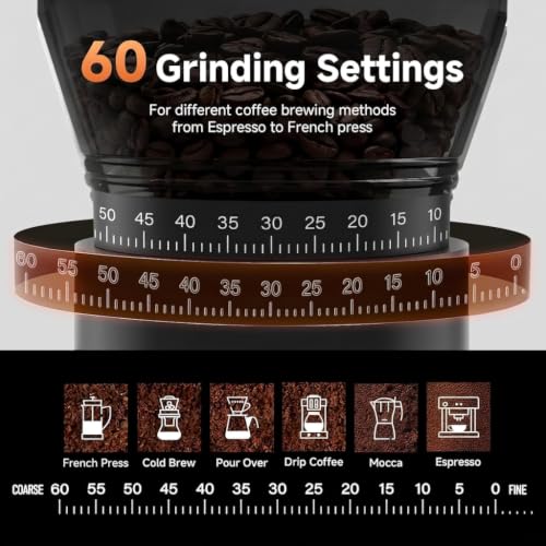 AAOBOSI Cordless Coffee Grinder Electric,Burr Coffee Grinder with Precise 60 Grind Settings,Anti-Static,5-98s Timer, Coffee Grinder Suitable for Indoor Home,Office & Outdoor Camping,Travel Use,Black.