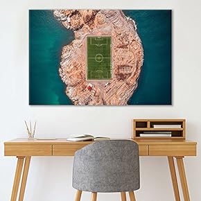 Canvas Wall Art Sports Theme - Soccer Field on an Isolated Island - Giclee Print Gallery Wrap Modern Home Art Ready to Hang - 12x18 inches