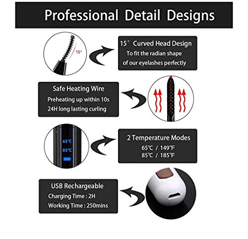 Heated Natural Eyelash Curler Portable Electric Curler Mini Usb Rechargeable Curler Eyelashes Curling Quick Heating Safe Hassle-Free Adjustable Eye Lash Tools Best Girls Women Gift Valentine\'S (Black)