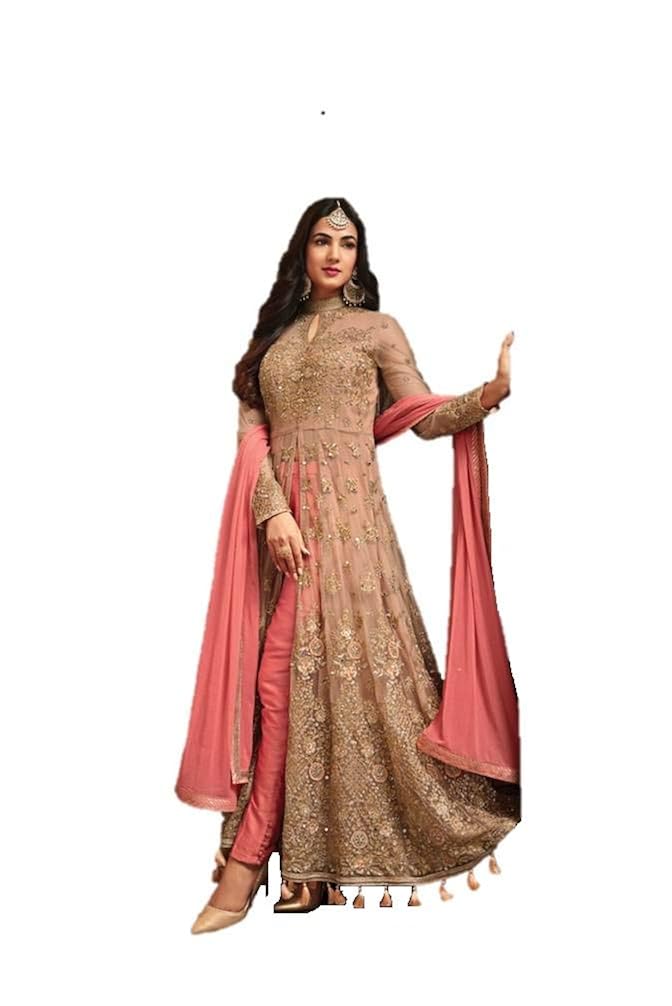 rudraprayag women's net and santoon anarkali gown (5407, gajjari, free size)