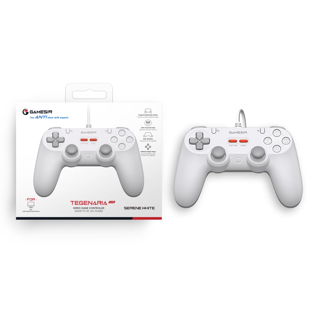 GameSir Tegenaria Lite Wired Game Controller For Switch, Android, iOS, PC, Steam With Retro 90s Design, Hall Effect Sticks, 1000Hz Polling Rate, Dual Rumble Motors, Mappable Back Buttons, Ultra-Low Latency, Ergonomic Design -Serene White