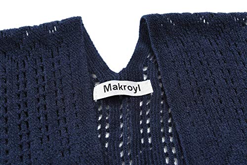 Knit Shawl Wrap for Women Capes Ladies Knitted Scarf Tassel Open Poncho Cardigan (Navy)