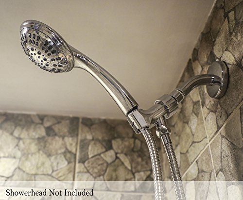 ShowerMaxx | Shower Head Holder in Polished Chrome Finish | Mount for Handheld Showerheads | Arm Bracket with Swivel Ball Connector | Adjustable Universal 1/2 in Male Female Shower Heads Wall Mount - Thumbnail 6