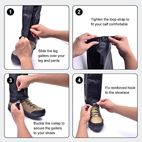 Leanking Leg Gaiters, Waterproof Snow Boot Gaiters 600D Anti-Tear Oxford Fabric Outdoor Waterproof Snow Leg Gaiters for Outdoor Hiking Walking Hunting Climbing Mountain (Black, XL)