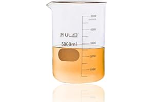 ULAB Griffin Low Form Glass Beaker, Vol.5000ml, 3.3 Borosilicate Glass, Printed Graduation, UBG1024