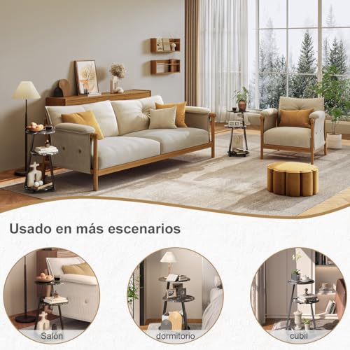 Simple Wisdom Mesa Auxiliar,Mesa Auxiliar Sala Redonda Lateral 3 Niveles,Mesita de Noche,Buros para Recamara,para Sala de Estar, Dormitorio, Estilo Industrial,Tamaño: 30 * 30 * 60 CM. (Mármol+Negro)