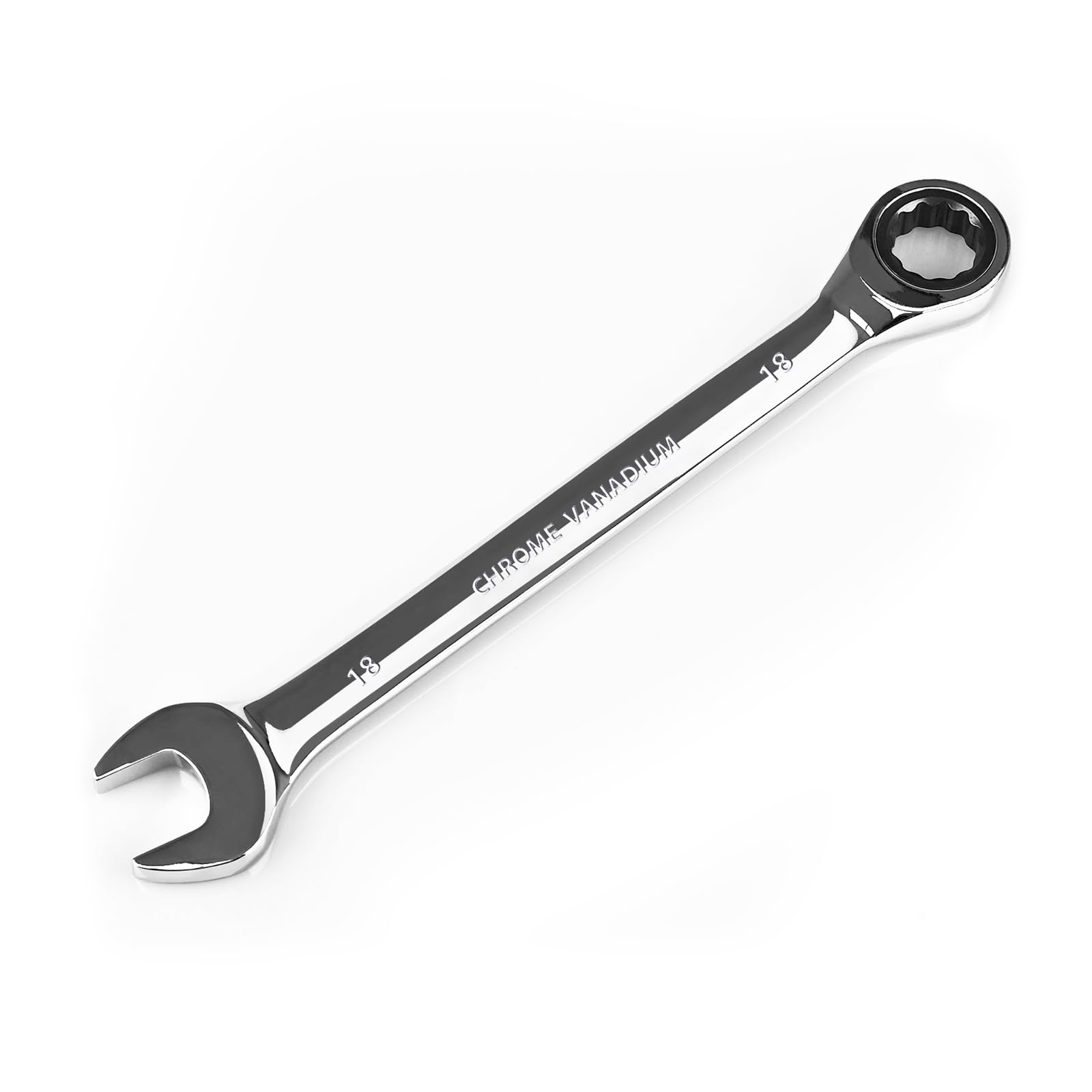 EGOFINE 18mm Ratcheting Combination Wrench Metric, Industrial Grade Gear Spanner with 12-Point Design, 72-Tooth Ratchet, Chrome Vanadium Steel