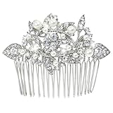 EVER FAITH® Austrian Crystal Cream Simulated Pearl Bridal Leaf Hair Comb Clear