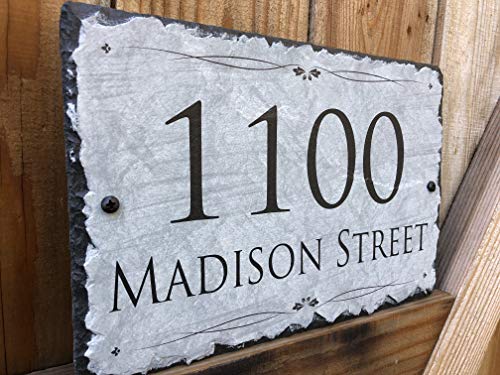 Sassy Squirrel Beautifully Handcrafted and Customizable Slate Home Address Plaque (16"x10" or 12"x8") Personalized House Sign with and mounting Hardware. Improve The Curb Appeal of Your Property
