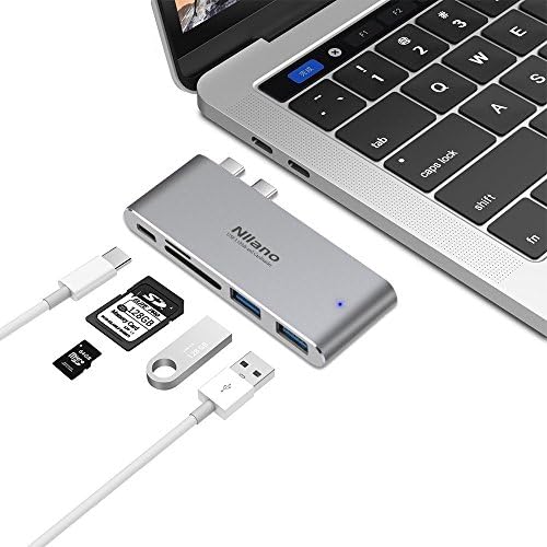 Nllano USB C Combo Hub, Support Thunderbolt 3,USB 3.0,Type C Charging and TF SD Card Reader for MacBook Pro (2016 and Later),iMac (2017), Multiport Adapter, Aluminum Alloy, Type C Hub (Space Grey)