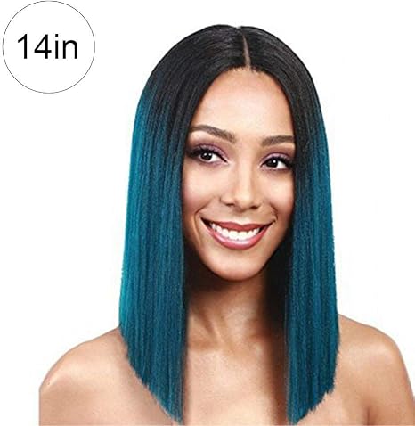 Win Full Short Straight Black Mixed Blue Wig Women S Wig With Wig