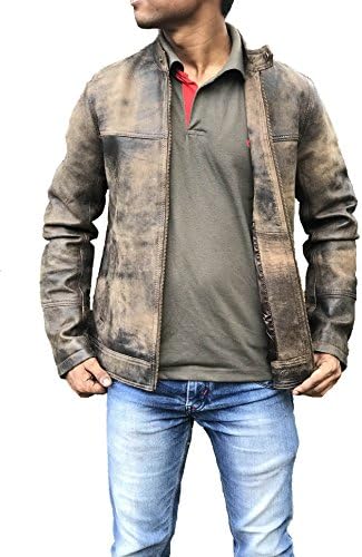 Legends Men's Cafe Racer Triple Stitch Distressed Brown Wax Vintage Leather Jacket
