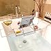 MyGift European Style Metal Chrome Extendable Bathtub Caddy w/ 2 Wineglass Holders, Book Stand & Candleholder