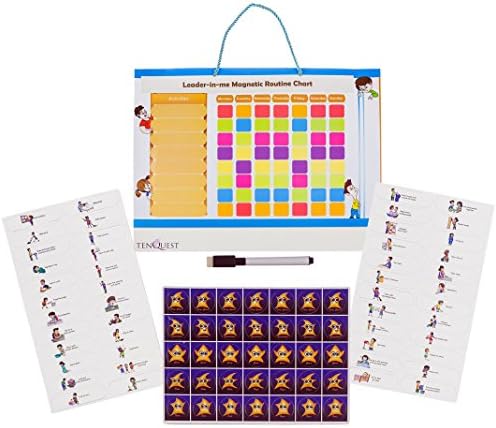 Magnetic Reward Chart by Tenquest With 48 Chores, 35 Magnetic Stars, 1 Dry Erase Marker, 1 Magnetic Erasable Behavior Responsibility Chart for Fridge or Wall Hanger, 17"x13"