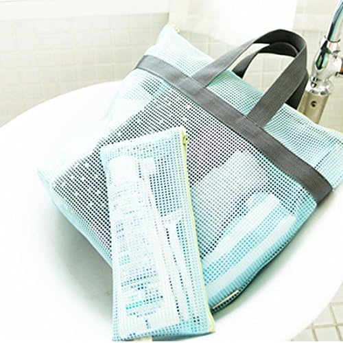 Xseries Auto Mesh Handy Pouch Laundry Storage Swimming Beach Sports Zipper Polyester Fabric Tote Bag Set of 2