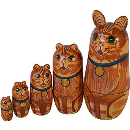 Set of 5 Cat Wooden Russian Nesting Dolls Amazon.co.uk Kitchen & Home
