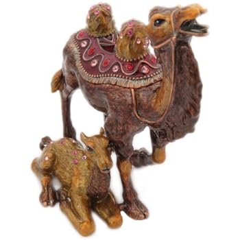 Burgundy Camel with Baby Crystal Antique Vintage Collectible Gift Trinket Jewelry Box
