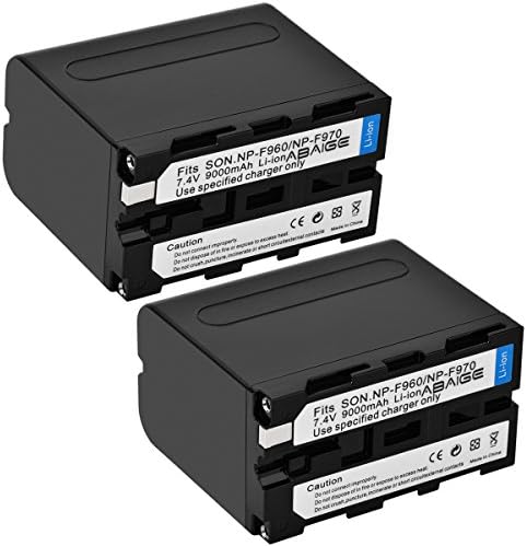 Abaige 9000mAh Power Replacement Batteries (2-Pack) for Sony NP-F975, NP-F970, NP-F960, NP-F950, Sony DCM-M1 MVC-CD1000 HDR-FX1 DCR-VX2100E DSR-PD190P NEX-FS700RH HXR-NX3