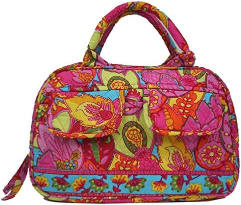 ON SALE Fancy Purse Quiltd Cotton Top Handle Zipper Closure (Pink Turquoise)