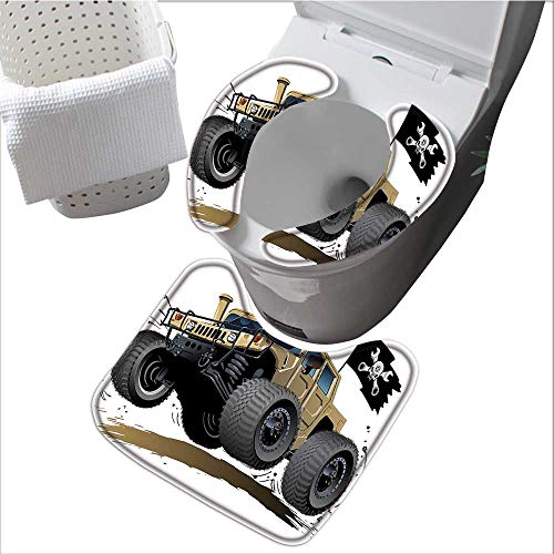 Toilet seat Worldwide Known Off Road Famous Safari Rally Truck with Skull Pirate Flag Camouflage Suit for The Toilet L14.6 x W 3.5"/2pc-L17.4" x W 15.4"