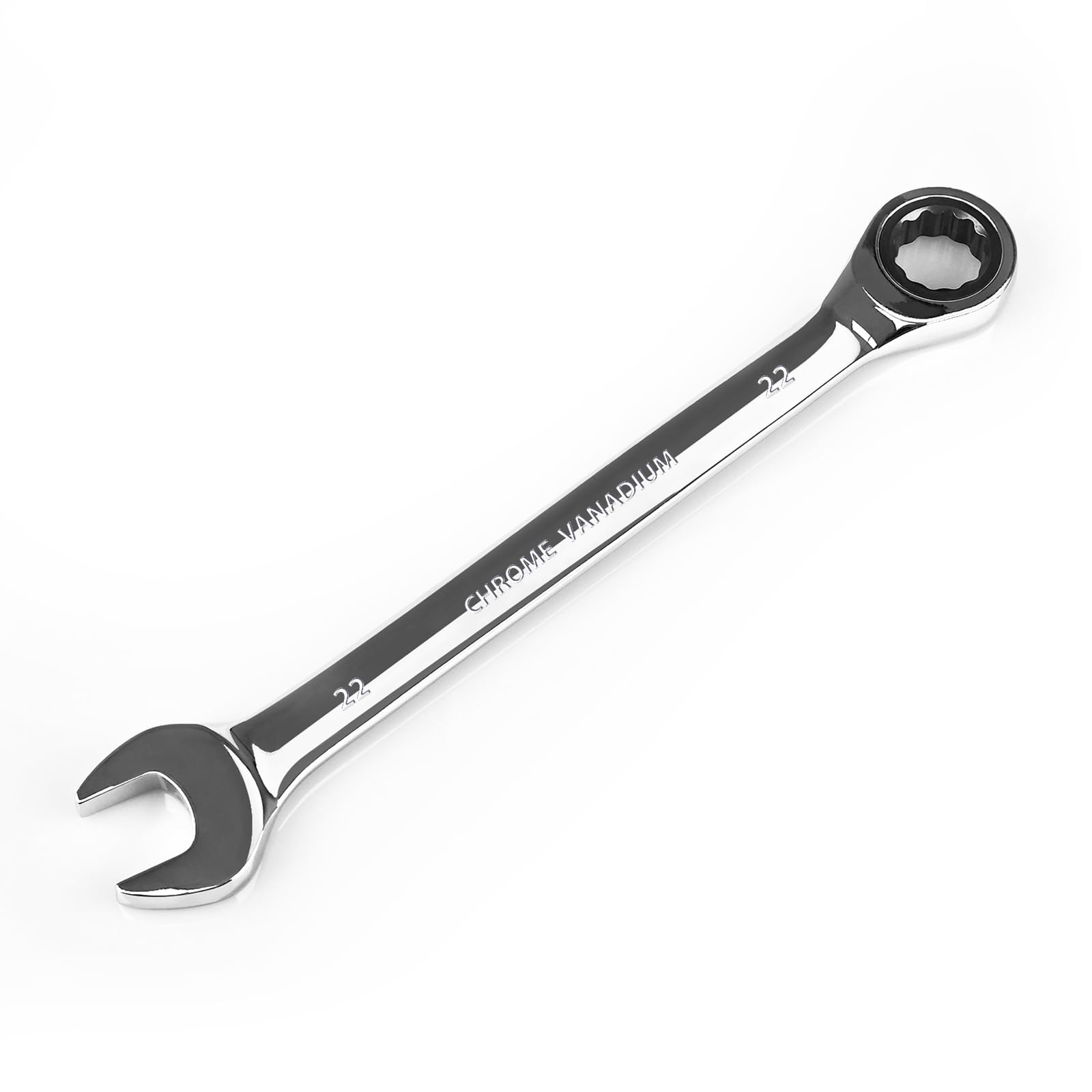 EGOFINE 22mm Ratcheting Combination Wrench Metric, Industrial Grade Gear Spanner with 12-Point Design, 72-Tooth Ratchet, Chrome Vanadium Steel