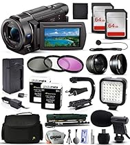 Sony FDR-AX33 4K Ultra HD Handycam Camcorder Video Camera + 128GB Memory + Travel Charger + 3 Filters + 2 Batteries + Opteka X-Grip + LED Light + Microphone + Monopod + Large Case + Dust Cleaning Kit