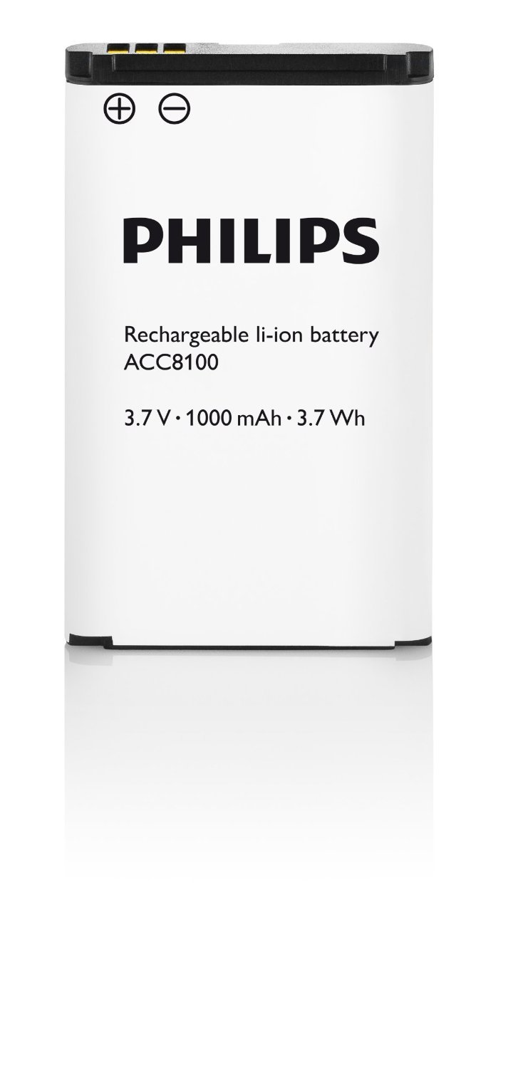 Philips ACC8100 Rechargable lithium ion battery for Philips Pocket Memo dictation recorder DPM8000 DPM7000 and DPM6000 series black/white