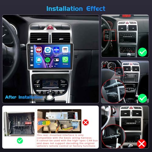Inefala 4+128G Android 15 Car Radio for Peugeot 307 307CC 307SW 2002-2013, 9'' In-Cell Bildschirm with Wireless Carplay and Android Auto Link Mirror Radio FM/RDS GPS WiFi Bluetooth SWC Backup Camera