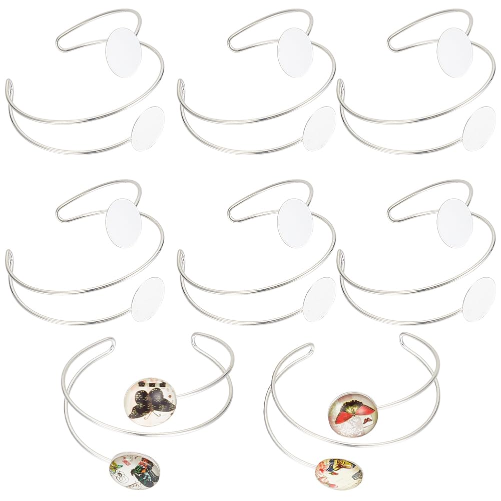 SUNNYCLUE 10Pcs Bezel Blank Bracelet 18mm Bracelet Bezel Settings Glass Cabochon Bracelets Adjustable Bezel Tray Cuff Bangles Double Layer Cabochon Bracelet Settings for jewellery Making DIY Crafts