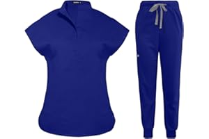 niaahinn Scrubs Set for Women Nurse Uniform Jogger Suit Stretch Top & Pants with Multi Pocket for Nurse Esthetician Workwear