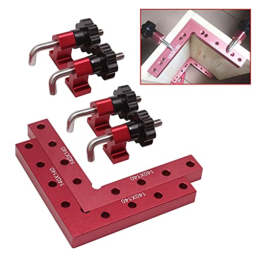 FTtool L形直角定規 140X140 アルミ製 DIY工具 コーナークランプ 90度 木材固定 補助道具 2PCS レッド HRGJ50