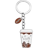 DONWOIE Coffee Keychain - Cute Keychain with Coffees Cup & Bean Charms, Purse Charms for Bag,Funny Keychains Gifts for Coffee Maker Lovers - Mug Key Chain Accessories