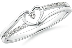 Angara Natural Round Diamond Split Shank Heart Promise Ring in Sterling Silver/14K Solid Gold/Platinum for Women (Size-1.5mm 