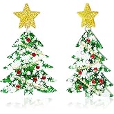 GOCVSIFBUS Christmas Earrings for Women Holiday Earrings Jingle Bell Bow Tree Snowflake Stars Earrings Drop Dangle Earring Party Jewelry Festival Decoration (green)