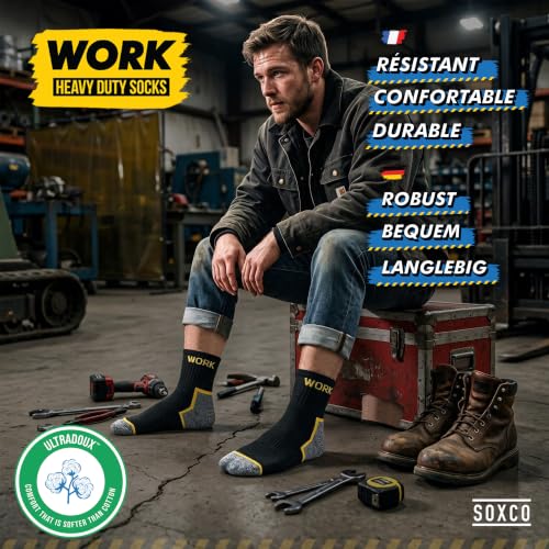 SOXCO 10 Pairs Mens Work Socks Reinforced Quarter Long Short Socks WORK Socks