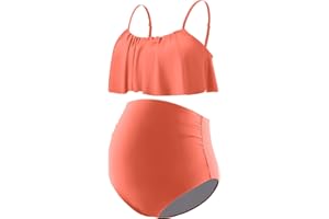 DEBELLY Maternity Bikini Set Two Piece Swimsuit Ruffle Women Bathing Suits High Waist Vintage Pregnancy Swimwear