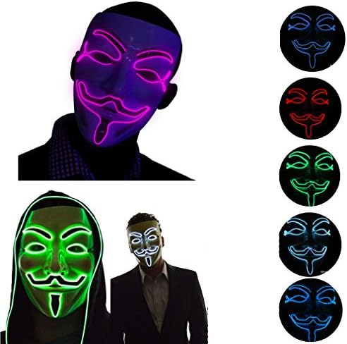 Flashez LED Blue Anonymous Hacker Face Mask - Light Up Guy Fawkes V for Vendetta Festival Party Rave Fancy dress UK Brand